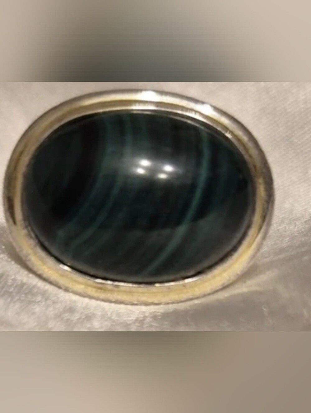 Vintage Sterling Silver Malachite Filigree Ring
